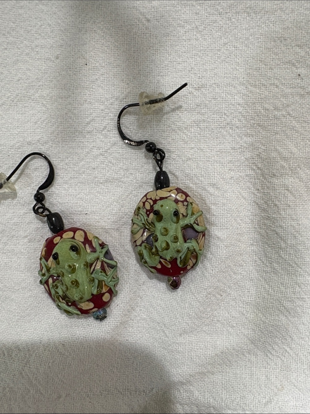 Handcrafted Green Frog Drop Earrings - Women Jewelry